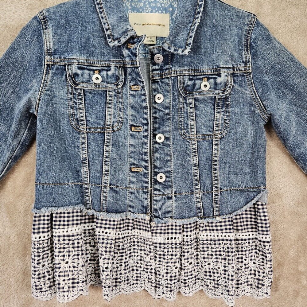 Anthropologie Pilcro and the Letterpress Denim Eyelet Gingham Jean Jacket Sz XS - Picture 9 of 10